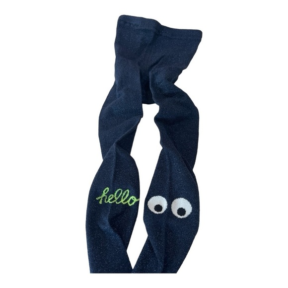 Crewcuts J.Crew Girls Blue Sparkle HELLO Monster Tights Size M/L  NEW - Picture 2 of 9